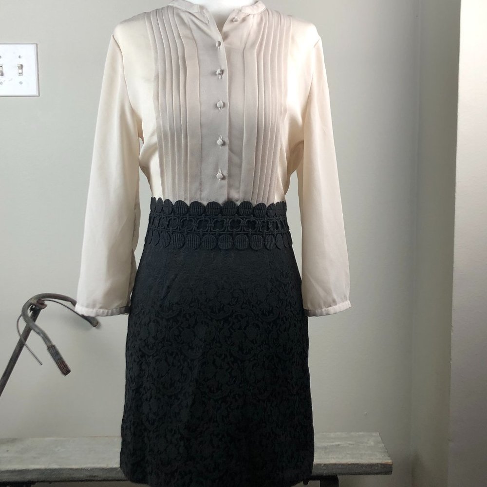Kensie LS Cream & Black Dress - Size XS